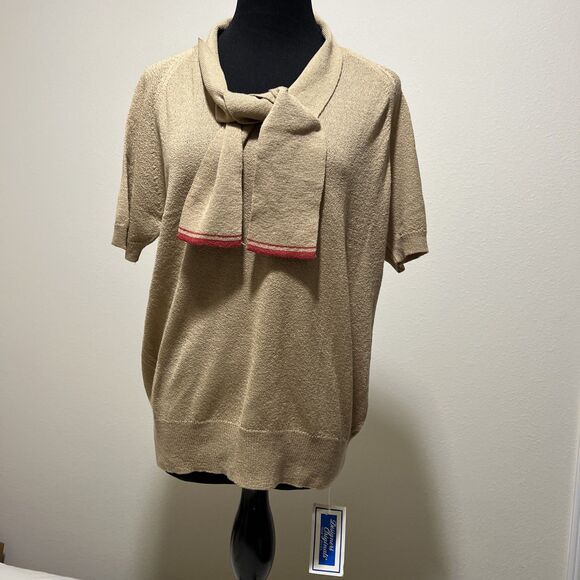 NWT Sweater Neck Tie VTG Sz 40 Beige Tan Red Knit TRAVEL EASY Preppy Secretary - Picture 1 of 16